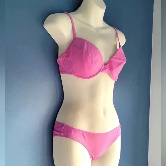 Le Redoute Electric Pink Bikini Swimsuit Top Size 36 Bottom Size 6 - Picture 2 of 7